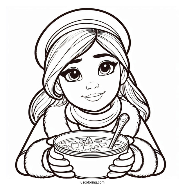 Polar Express Coloring Page Of Pretty Hero Girl Holding A Bowl Of Soup For Kids