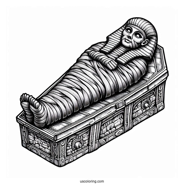 Realistic Egyptian Mummy Coloring Page Stone Coffin