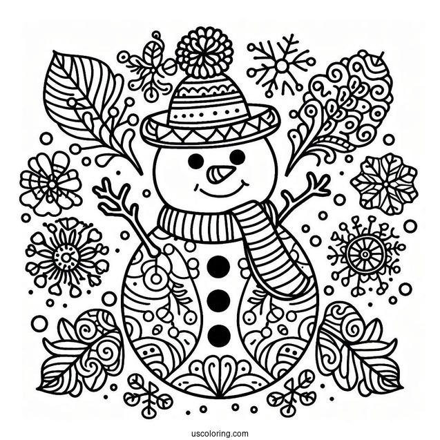 Coloring Page Of a Snowman Mandala