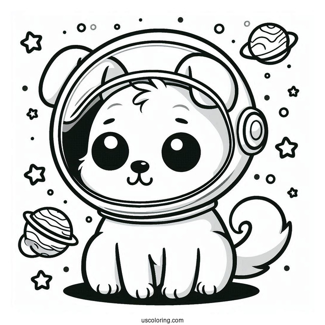 Rick and Morty Coloring Page Of Cute Snuffles the Dog in Space Helmet For Kids