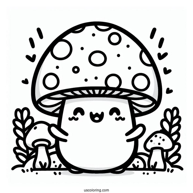 Happy Kawaii Mushroom Coloring Sheet