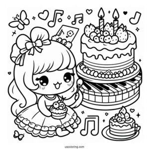 My Sweet Piano Giving My Melody Coloring Page Cake