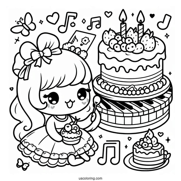 My Sweet Piano Giving My Melody Coloring Page Cake