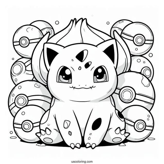 Bulbasaur Coloring Page With Pokeballs