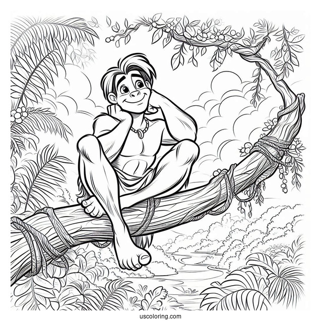 Tarzan Coloring Page Smiling While Sitting On A Tree Branch