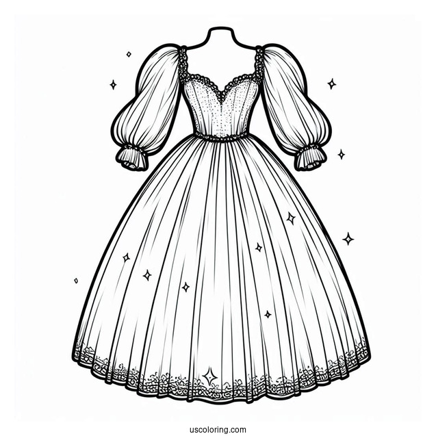 Dress Coloring Page Of Ball Gown With Sheer Puff Sleeves