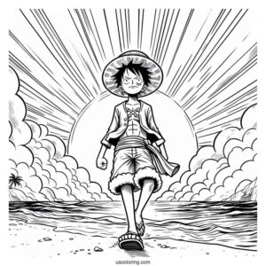 One Piece Coloring Page Of Monkey D. Luffy On Beach
