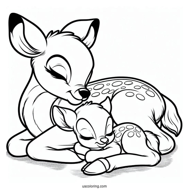 Bambi Sleeping Beside Mother Coloring In