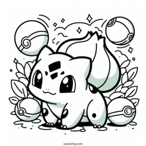 Bulbasaur Coloring Page With Pokeballs