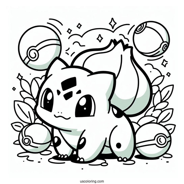 Bulbasaur Coloring Page With Pokeballs