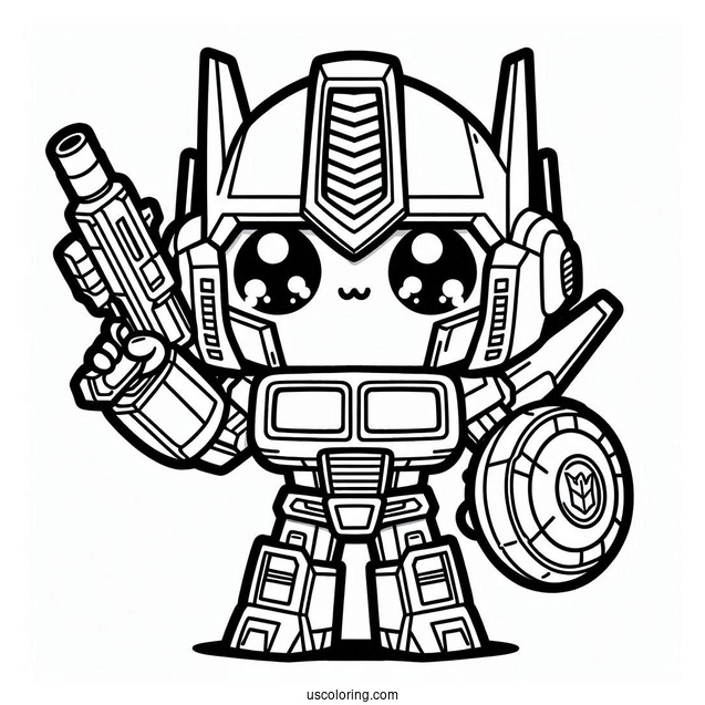 Kawaii Chibi Optimus Prime Coloring Page Holding Ion Blaster For Preschoolers