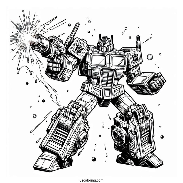 Optimus Prime Coloring Page Using Ion Blaster In Battle
