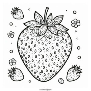 Easy Strawberry Coloring Page With Seeds For Kids