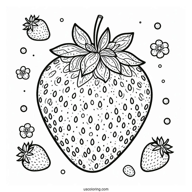 Easy Strawberry Coloring Page With Seeds For Kids