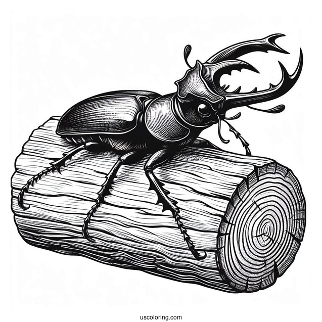 Realistic Stag Beetle Coloring Page On Log