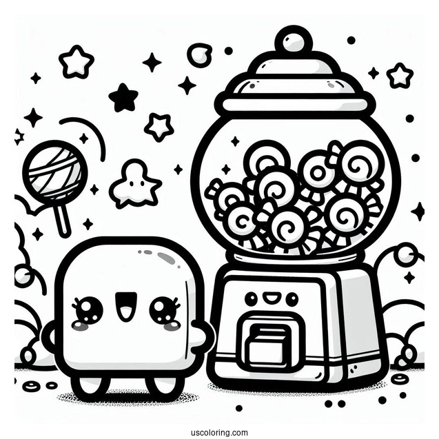 Kawaii Gum-ball Machine To Color