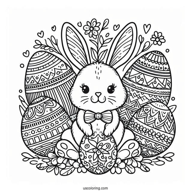 Detailed Easter Bunny Coloring Page And Eggs Mandala