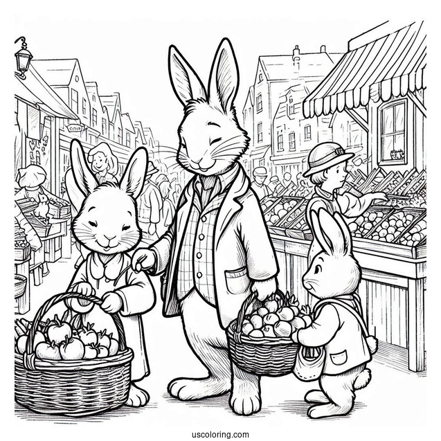 Peter Rabbit Coloring Page With Friends In The Market