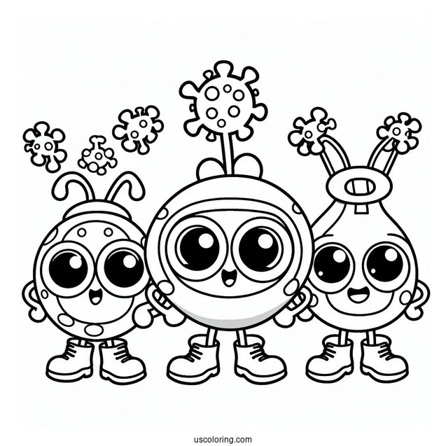 Virus Buster Pororo Coloring Page Of Petty, Eddy, And Loopy For Kids