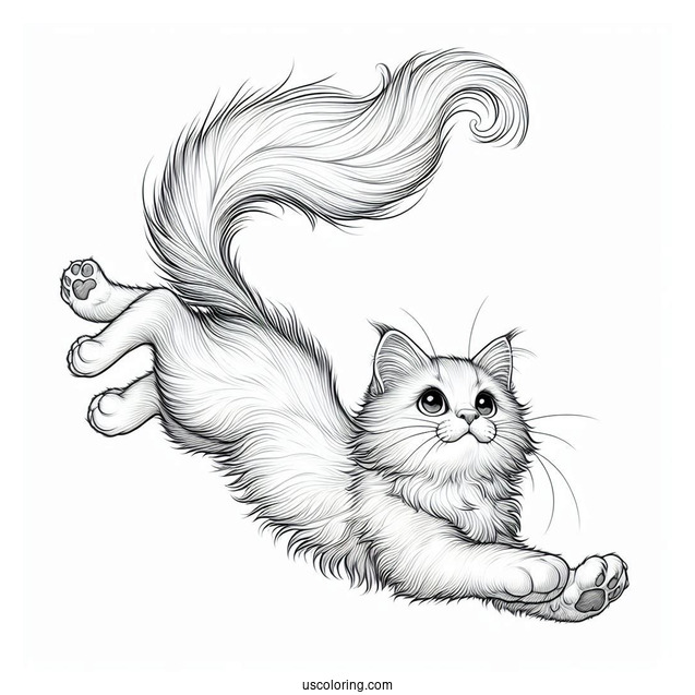 Realistic Cat In Mid Air Coloring Page