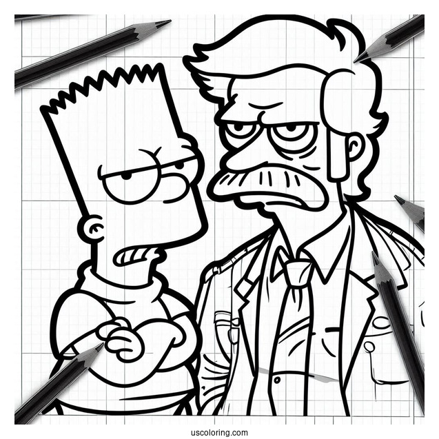 Simpsons Coloring Pages Of Combic Book Guy Jeff Albertson Frowning At Bart Simpson