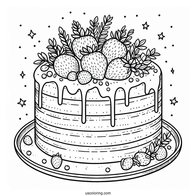 Naked Cake With Strawberry Toppers Coloring Sheet