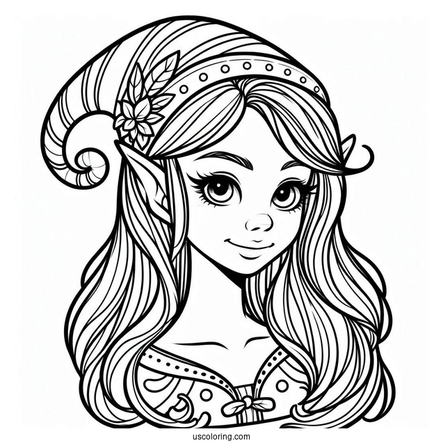 Elf Face Coloring Sheet For Kids