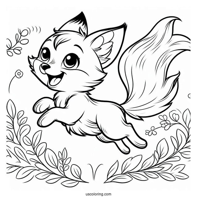 Excited Young Fox Coloring Page Leaping