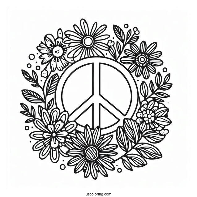 Flowers Covering A Peace Coloring Page For Kids