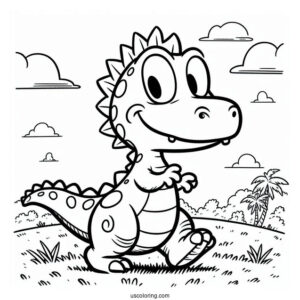 Rugrats Coloring Page Of Reptar The Dinosaur Walking On Grass