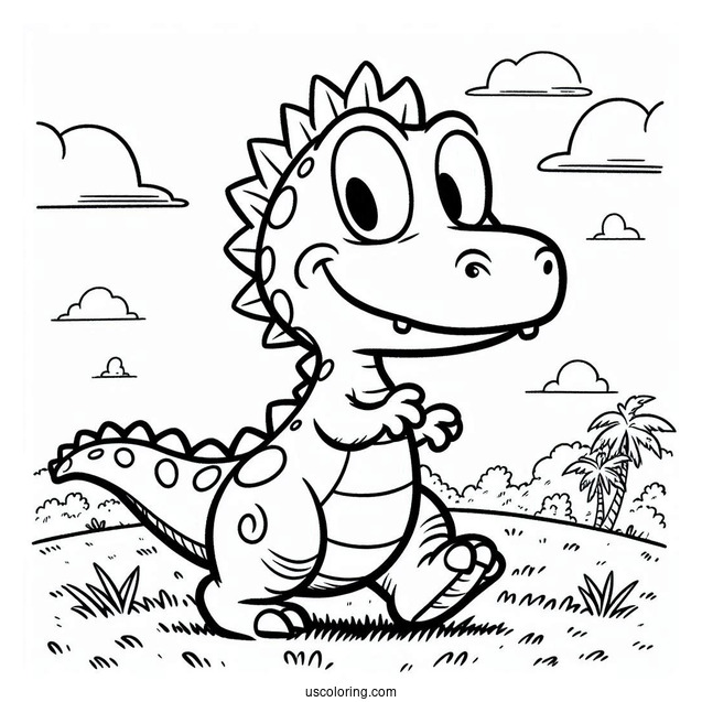 Rugrats Coloring Page Of Reptar The Dinosaur Walking On Grass