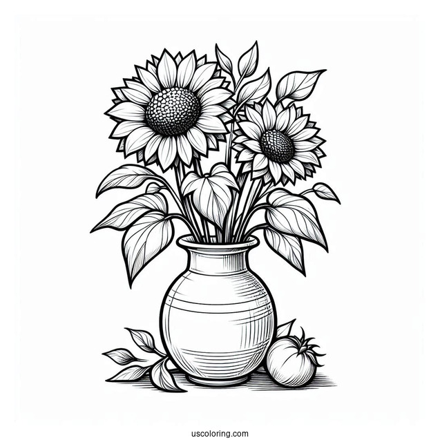Sunflowers In Vase Coloring Sheet