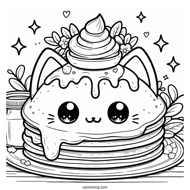 Cat Pancake Coloring Page With Butter