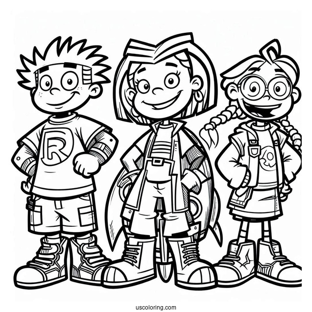 Nickelodeon Coloring Page Of Rocket Power Otto, Regina, Sam, And Maurice
