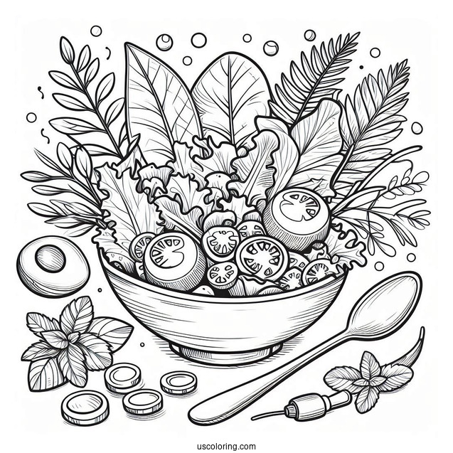 Bowl Of Salad Coloring Sheet