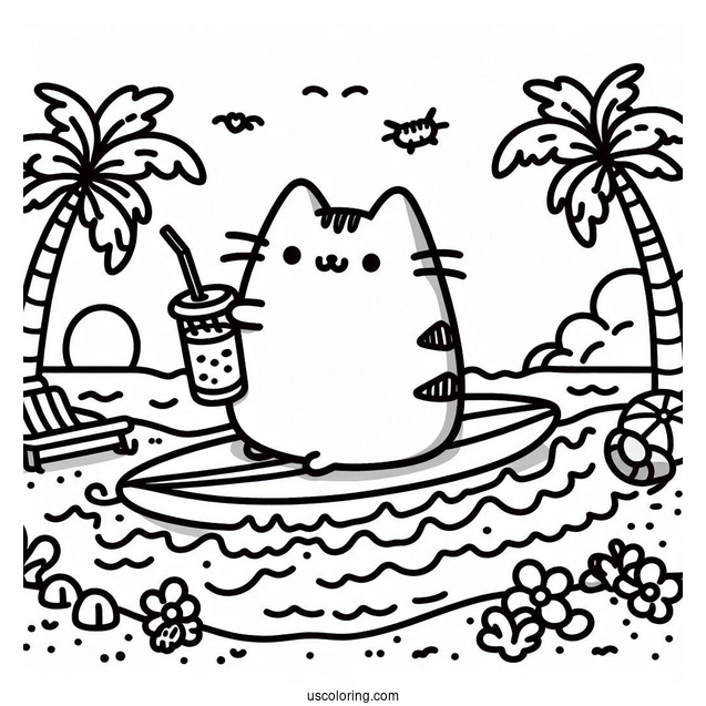 Pusheen Surfing At The Beach
