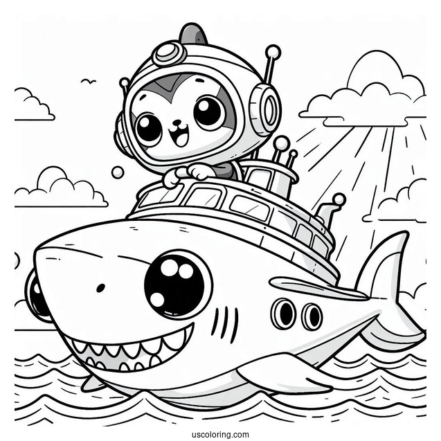 Octonauts Coloring Page Of Kwazii Riding Shark Ship Over The Ocean