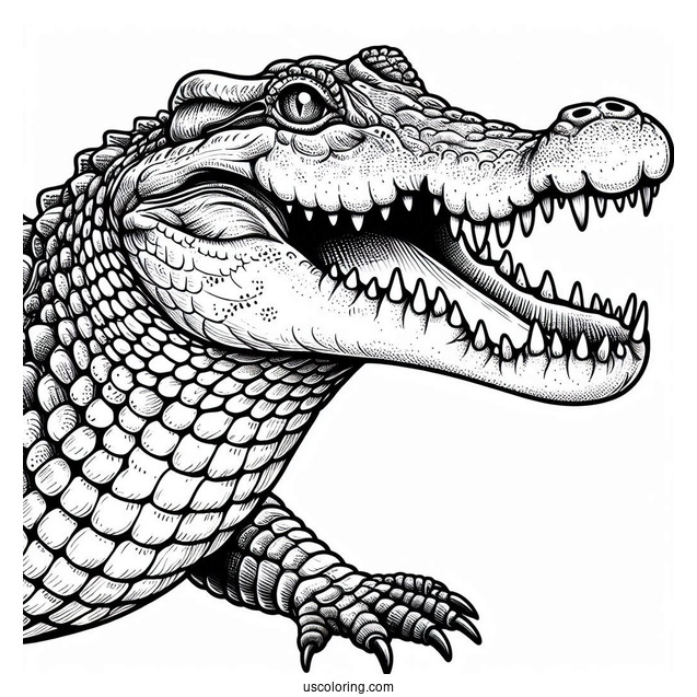 Detailed Saltwater Crocodile With Teeth Showing
