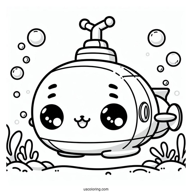 Cute Chibi Submarine Coloring Page For Preschoolers