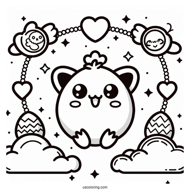 Tamagotchi Coloring Page Of Lovelitchi On The Clouds For Kids
