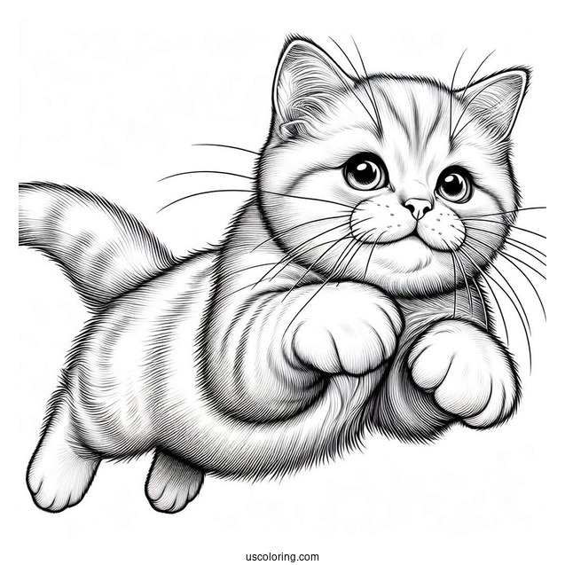 Realistic Cat In Mid Air Coloring Page