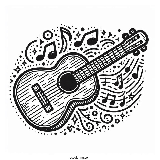 Music Coloring Page Of Simple Acoustic Guitar