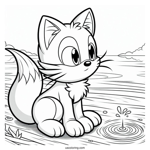 Big the Cat Looking Over Water Coloring In