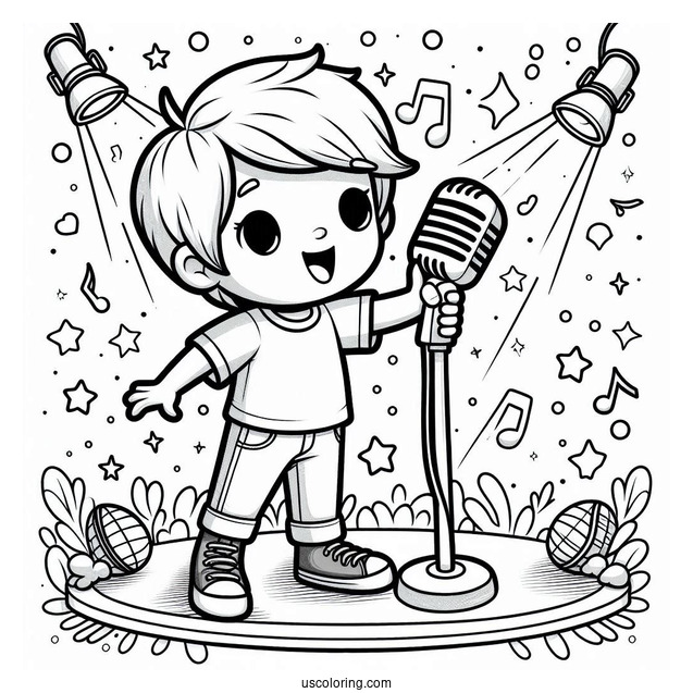 Sing Coloring Page Of Mike Holding Up Microphone On Stage