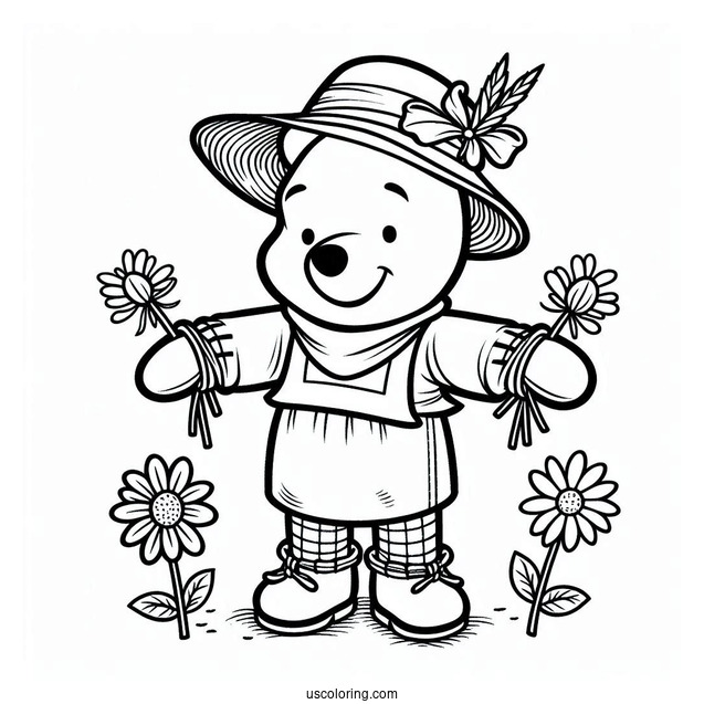 Cute Winnie The Pooh Scarecrow Coloring Page For Kids