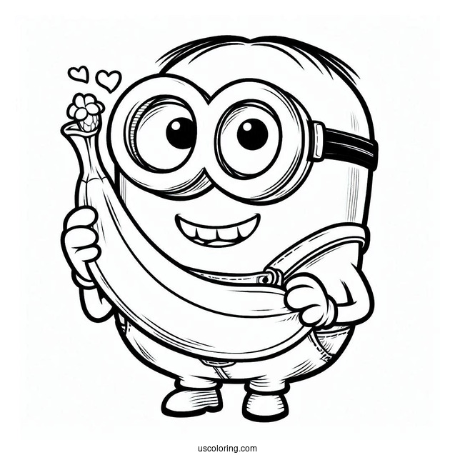 Minion Holding Bananas Coloring For Kids