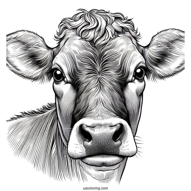 Close Up Of Jersey Cow Face Coloring In