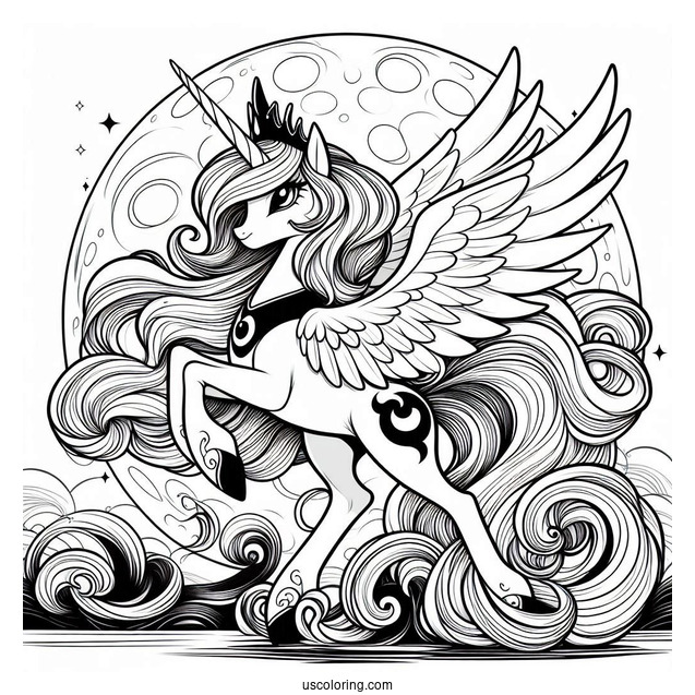Princess Luna Coloring Page Rearing In Front Of Full Moon
