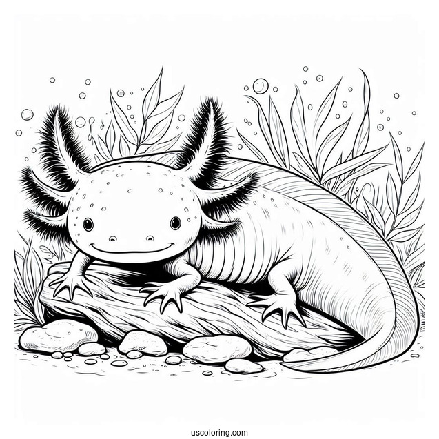 Realistic Axolotl Coloring Page Under The Sea