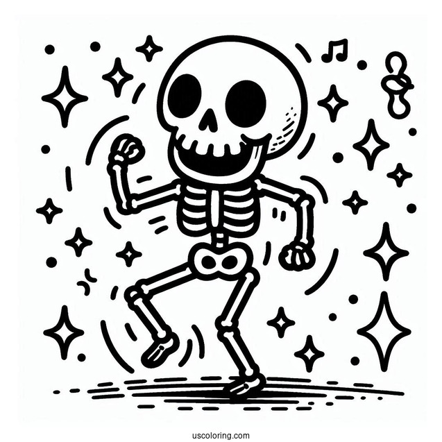 Happy Skeleton Coloring Page Dancing For Kids
